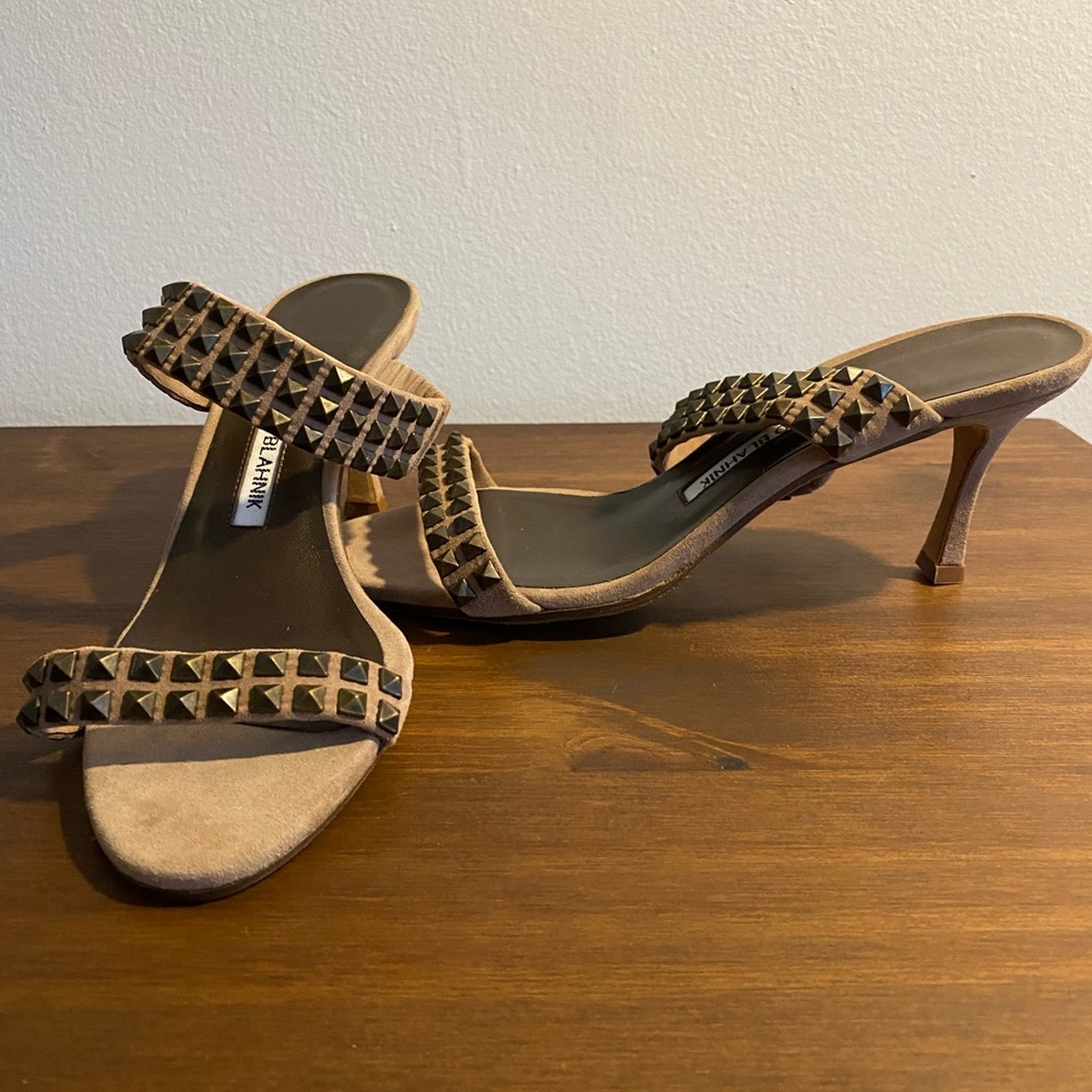 Manolo Blahnik Harley Studded Suede Slide Sandals NWOT
